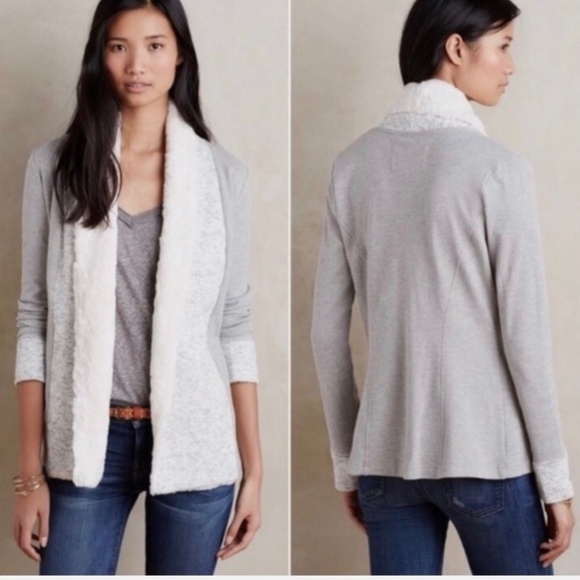 Anthropologie Sweaters - Anthropologie Saturday Sunday Sweater Women’s Sz S Grey Faux Fur Open Cardigan